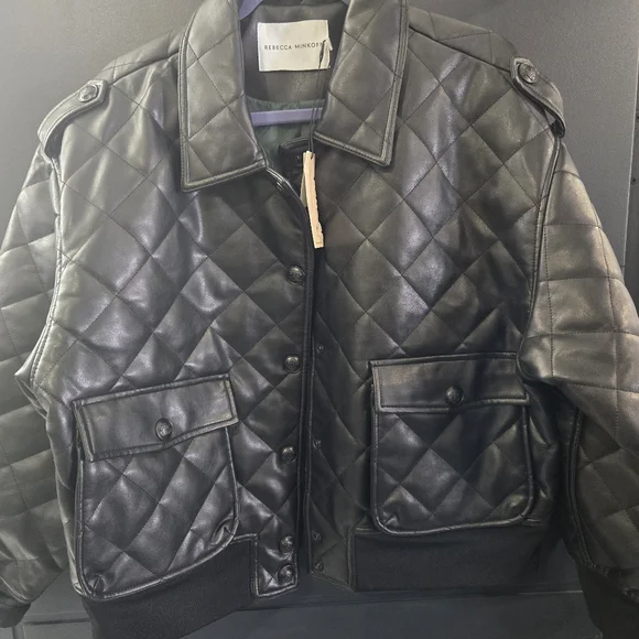 Nwt Bomber Leather Jacket Rebecca Minkoff XL - Picture 2 of 10
